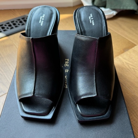 BNIB Rag & Bone Santiago Wedge - Black Leather - Size 7.5 (37.5) - Picture 5 of 11
